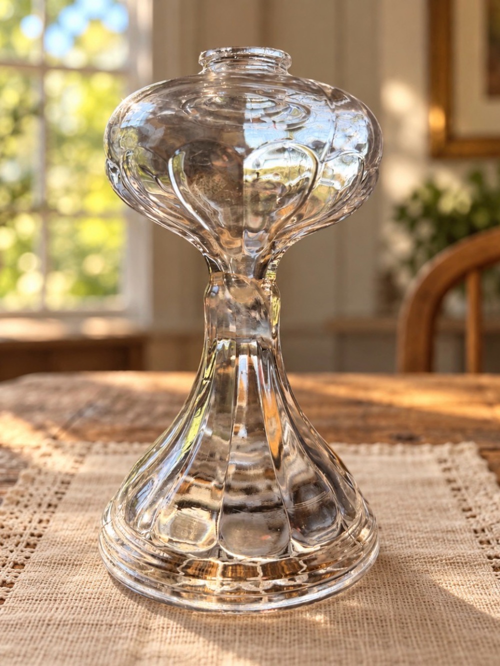 Vintage Clear Glass Oil Lamp Base – Flared Pedestal – 9” Tall. G13